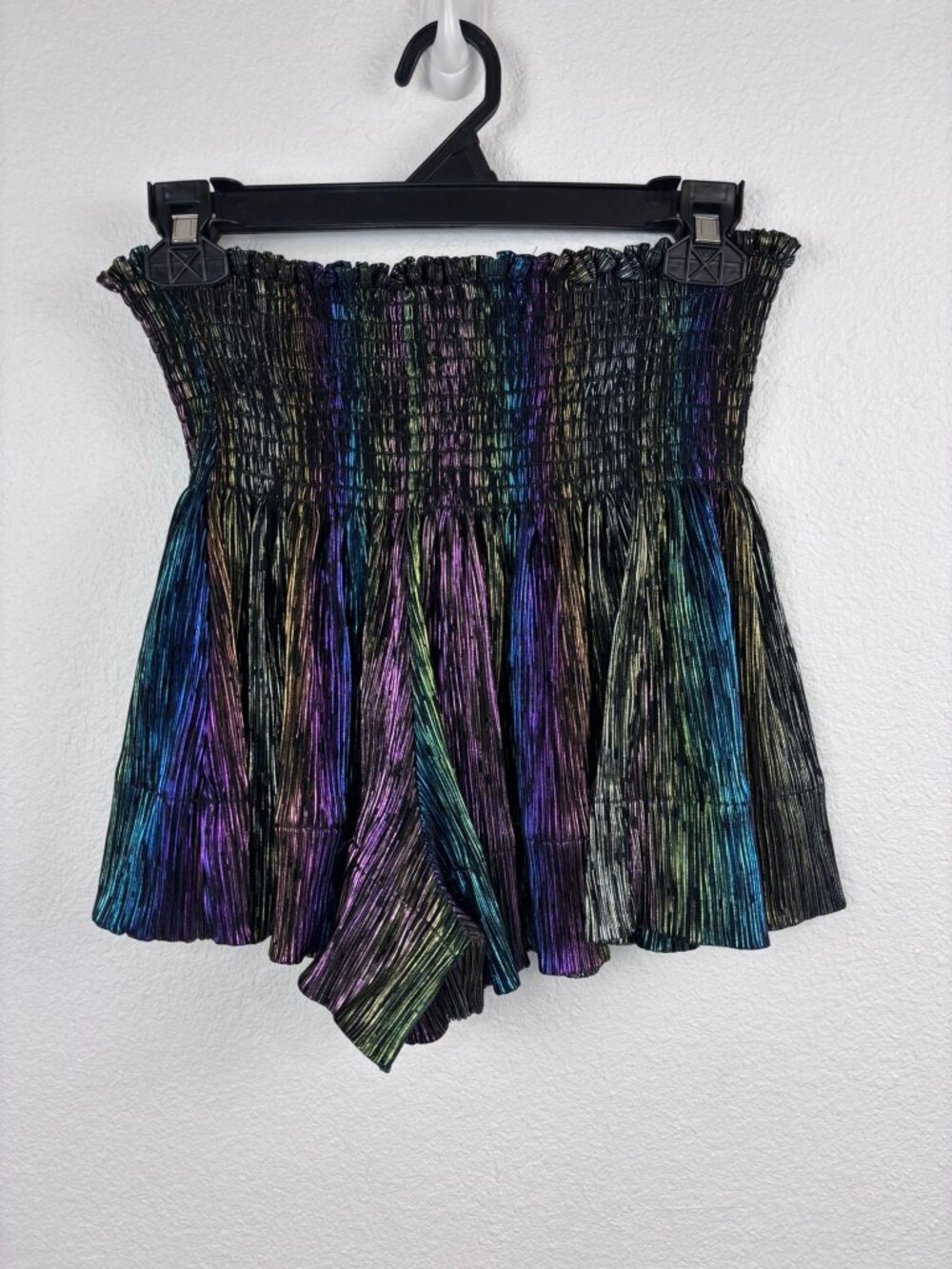 Queen Of Sparkles small black rainbow metallic high rise flowy‎ shorts festival